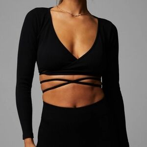 Fabletics Seamless Crop Long-Sleeve Wrap Top, M